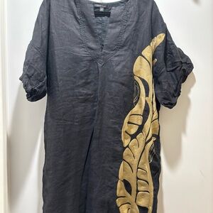 Banana Republic Black Dress with Gold Leaf Design